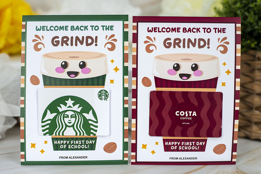 printable coffee card holder in green and red color options